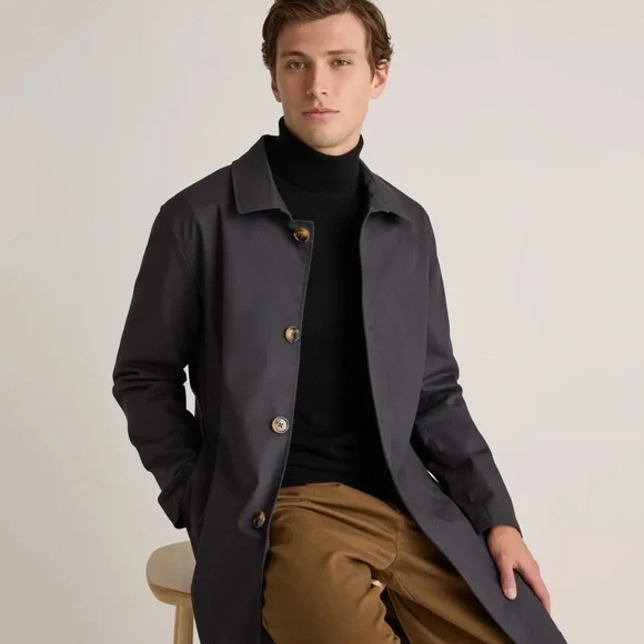 QUINCE • Black Comfort Stretch Trench Coat - Picture 4 of 8